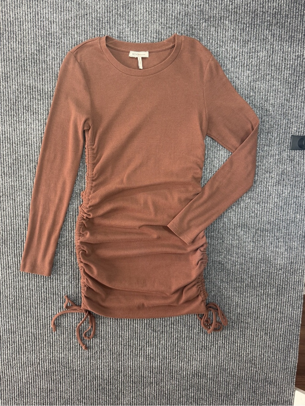BCBGeneration Brown Ribbed Ruched Long Sleeve Bodycon Dress Size L - Fall
